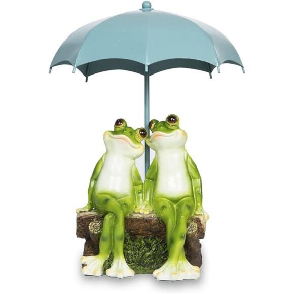 Frog Statue Garden - Resin Happy Couple Frogs on Bench Figurines - Summer Decor - Picture 1 of 6